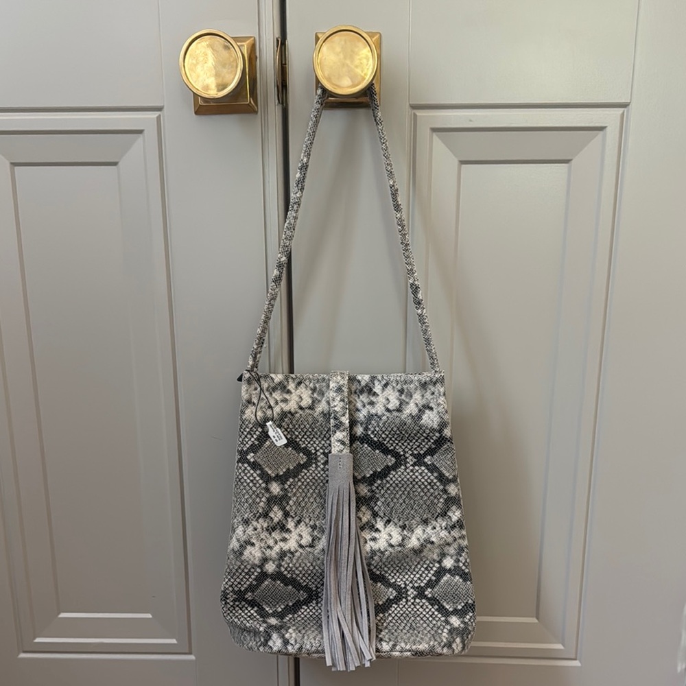 Gray Snake Print Shoulder Bag